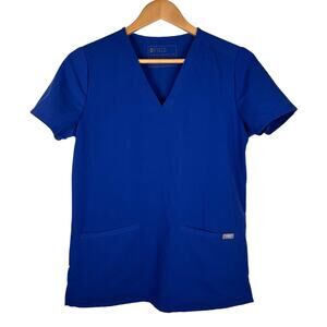 Figs Technical Collection Medical Nurse Royal Blue Scrub Top Womens XS